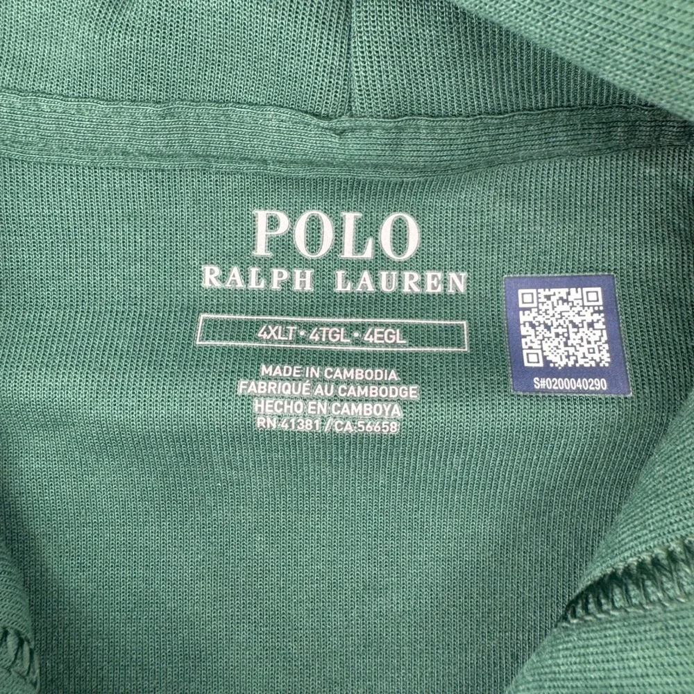 Polo Ralph Lauren Full Zip Hoodie Mens 4XLT Green Double Knit Pony Logo 9623